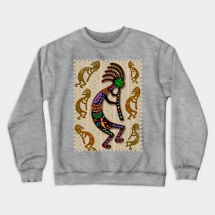 Kokopelli Rainbow Colors on Tribal Pattern 2 Crewneck Sweatshirt